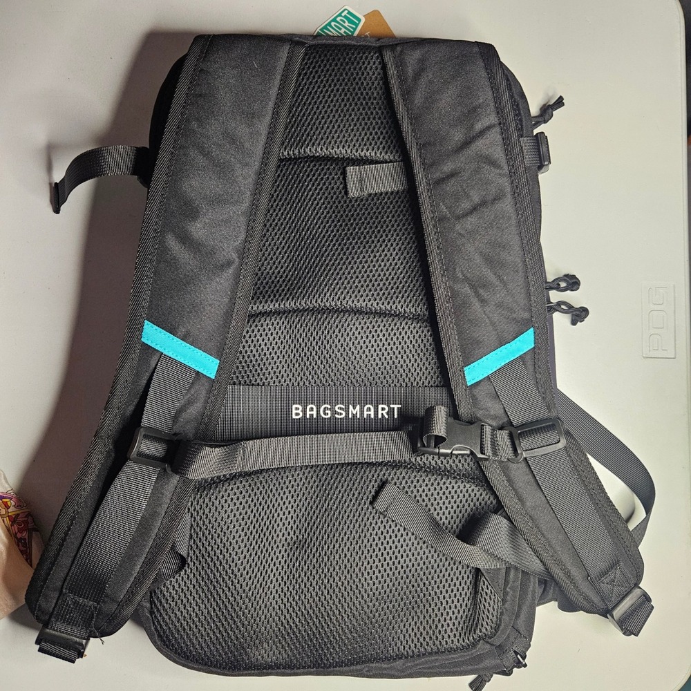 Bagsmart Travel Backpack Black Teal Laptop Compartment Carry On Luggage Strap - Picture 2 of 16